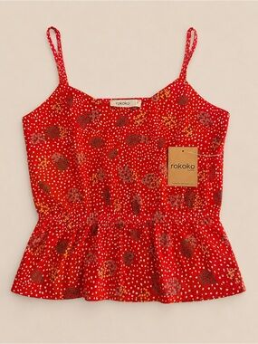 Rokoko Red Floral Dot Peplum Camisole
